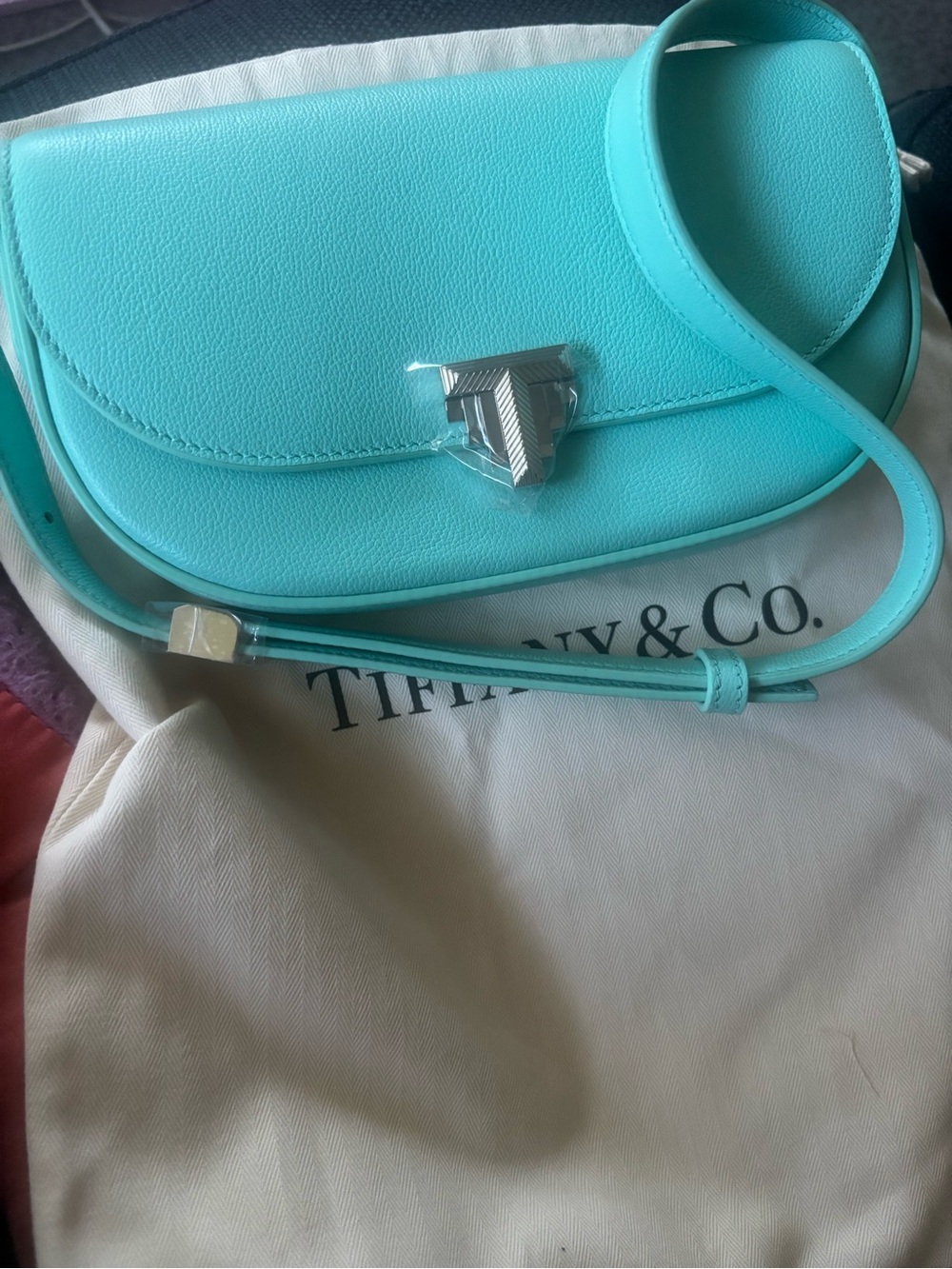 Tiffany & Co. Tiffany Blue Leather Crossbody with Silver-Tone Lock
